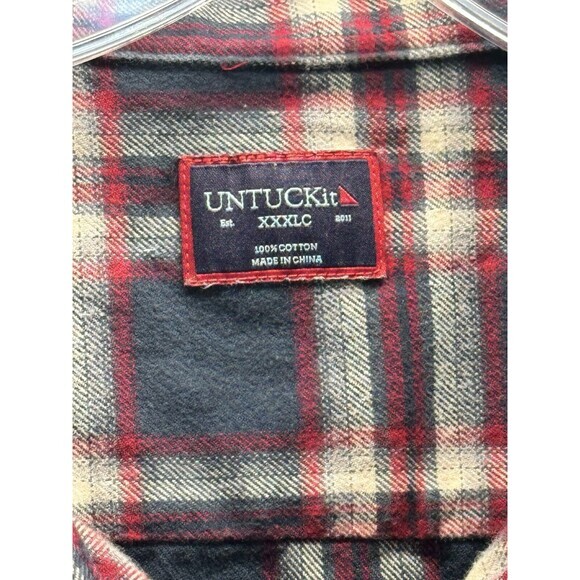 Untuckit Blue Plaid Long Sleeve Button Down Flannel Shirt Sz.  XXXLC 37"Sleeve - Picture 2 of 5